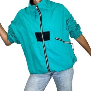 Vintage 80s 90s REI teal black colour block lightweight windbreaker jacket